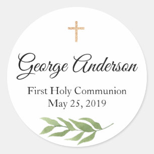Rond Première communion Favor Sticker verdure