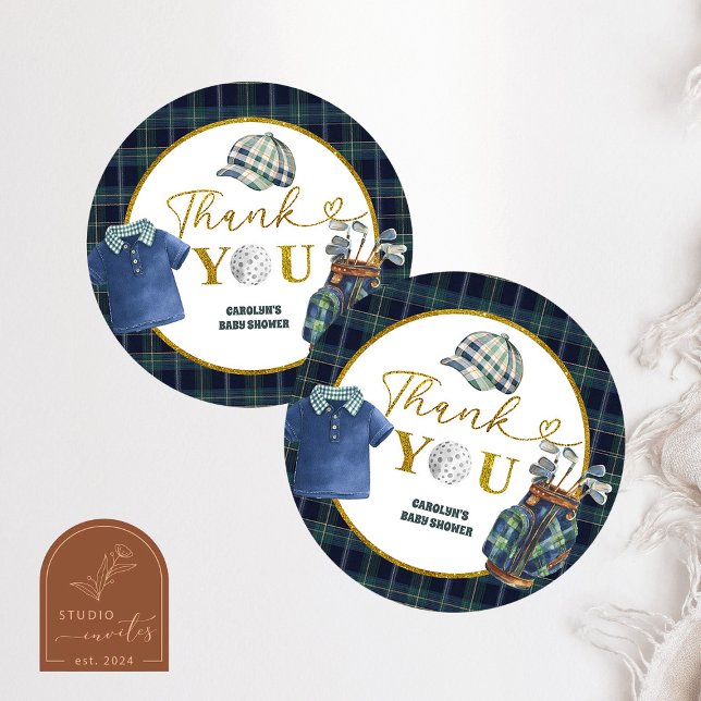 Rond Preppy Luxury Golf Baby Shower Thank You Sticker (Créateur téléchargé)