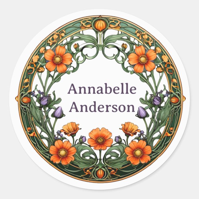 Rond Pretty Art Nouveau Floral Sticker (Devant)