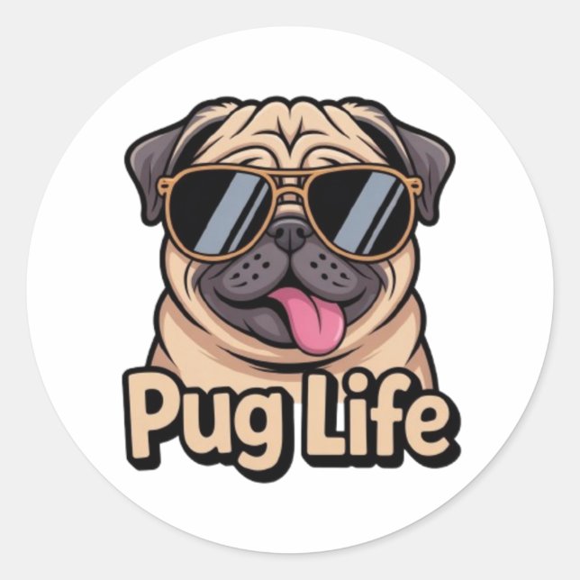 Rond Pug Life Funny Pug Sunglasses Sticker Pug Lover Gi (Devant)