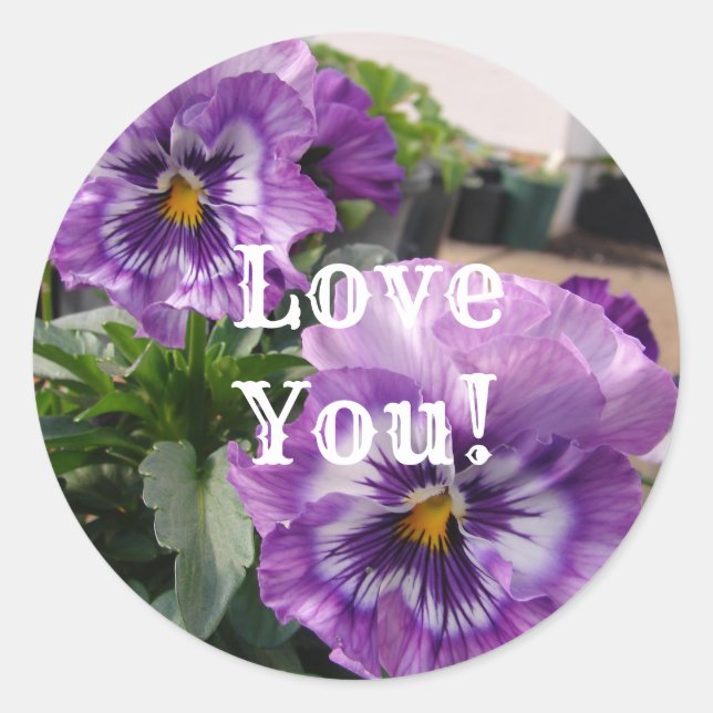 Rond Purple Pansy Photo fleurs florale Love Sticker Set (Devant)