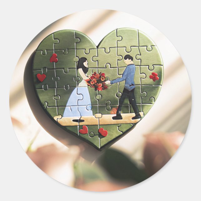 Rond Puzzle en forme de cœur Sticker romantique (Devant)