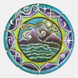 Rond Quatre éléments Mandala Sticker terre, eau, feu,