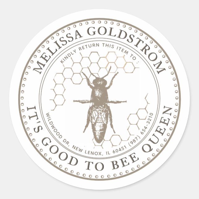 Rond Queen Bee Bon d'être Queen Beekeeper ID Sticker (Devant)