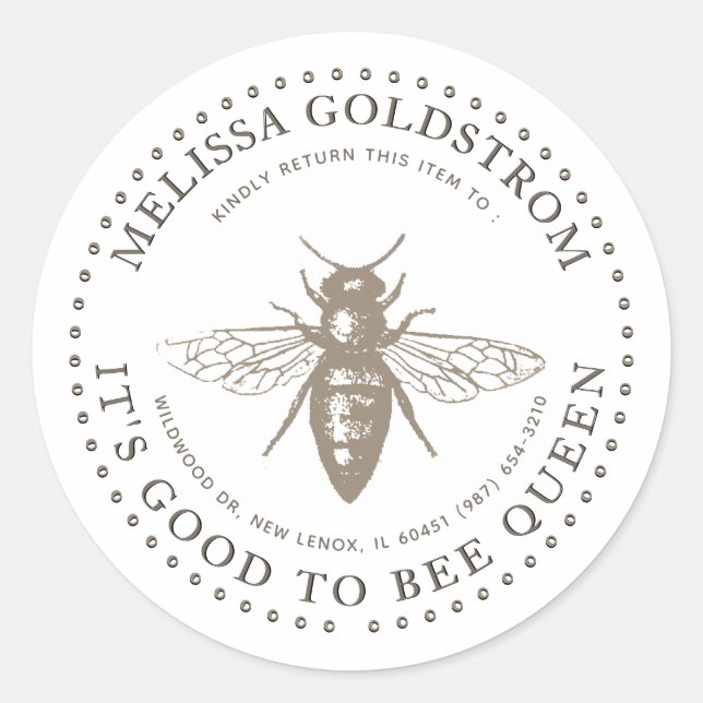 Rond Queen Bee Good to be Queen Property ID Sticker (Devant)