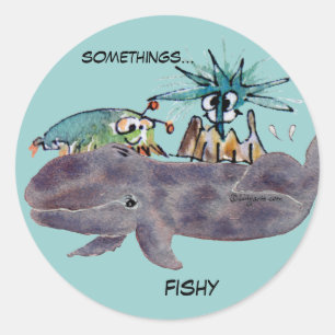 Rond Quelques-unes Cartoon Poisson Baleine Amis Sticker