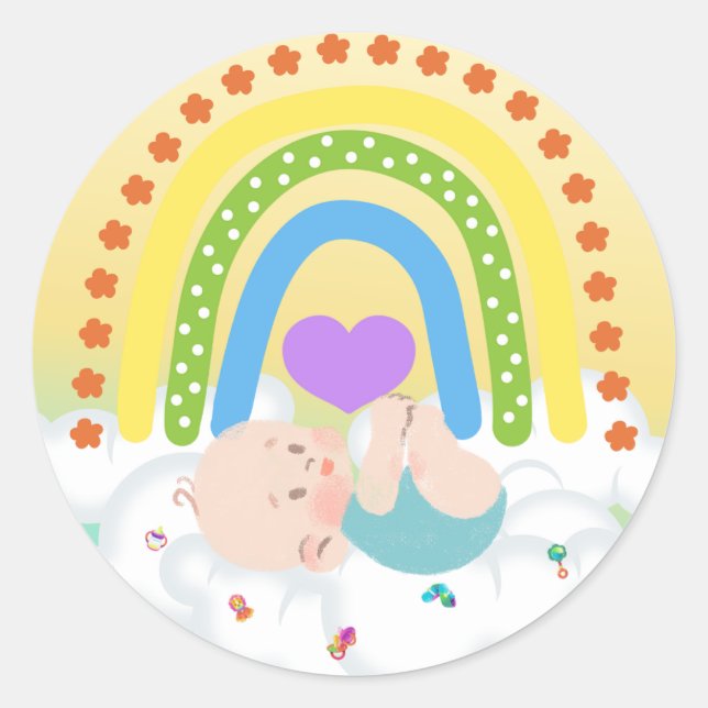 Rond Rainbow Baby Newborn Cloud Yellow Heart Sticker (Devant)