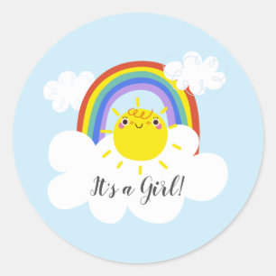 Rond Rainbow Sunshine It'a Girl Favor Sticker