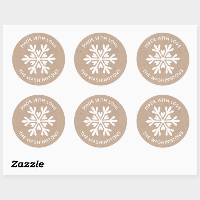 Rond Réalisé avec l'amour Kraft Snowflake Sticker de No (Feuille)