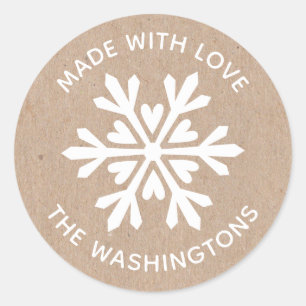 Rond Réalisé avec l'amour Kraft Snowflake Sticker de No