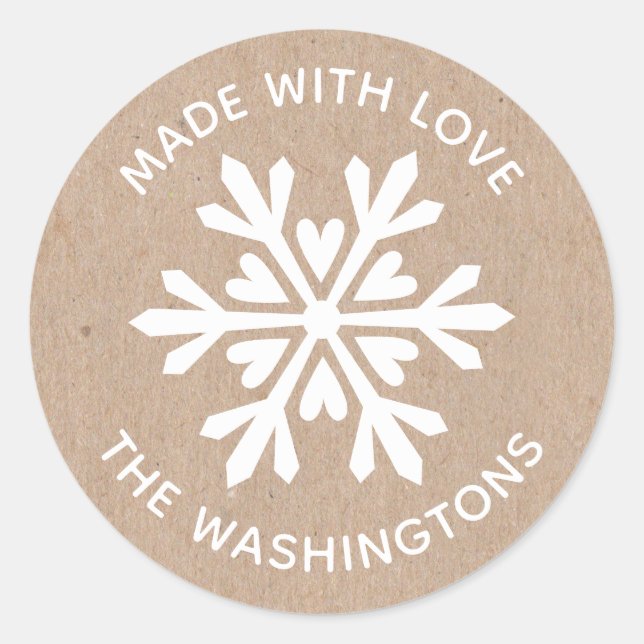 Rond Réalisé avec l'amour Kraft Snowflake Sticker de No (Devant)