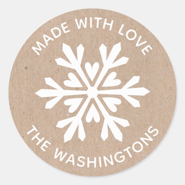 Rond Réalisé avec l'amour Kraft Snowflake Sticker de No (Devant)