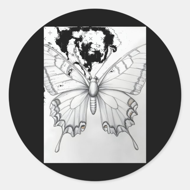 Rond Realistic Monarch Butterfly Pencil Drawing Sticker (Devant)