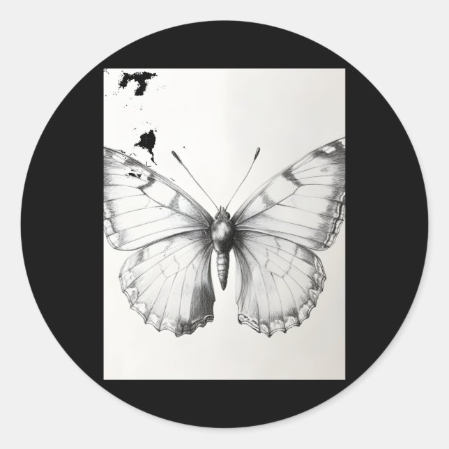 Rond Realistic Monarch Butterfly Pencil Drawing Sticker (Devant)