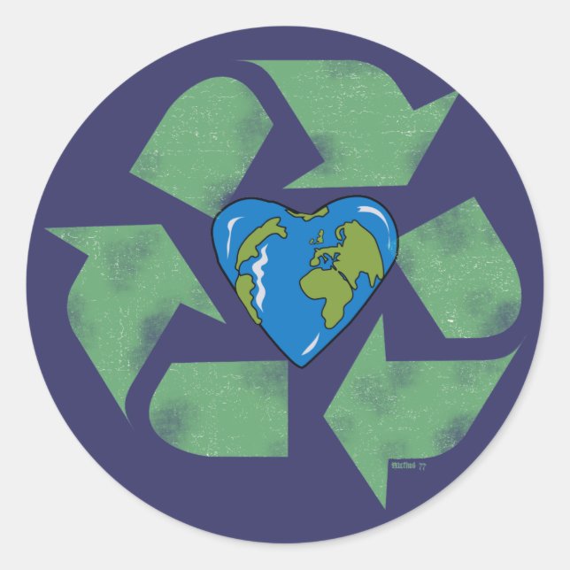 Rond Recycle Earth Heart Sticker (Devant)