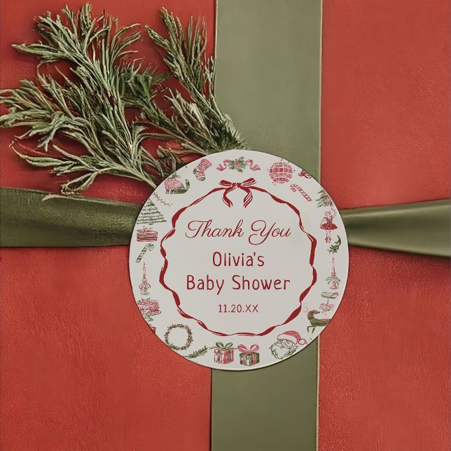 Rond Red Bow Christmas Baby Shower Sticker  (Créateur téléchargé)