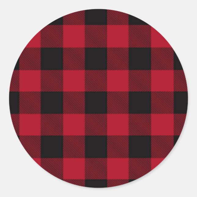 Rond Red Buffalo Plaid Motif sur Sticker Rustique Noir (Devant)