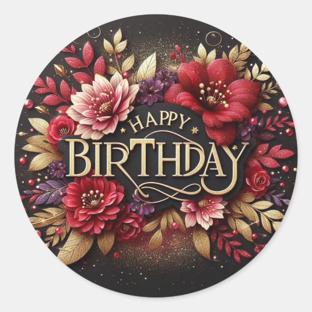 Rond Red floral birthday sticker  (Devant)