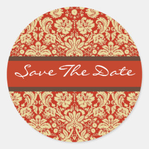 Rond Red Mariage damassé Enregistrer le sticker de date