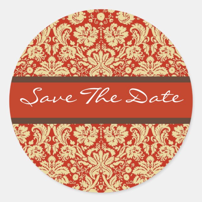 Rond Red Mariage damassé Enregistrer le sticker de date (Devant)