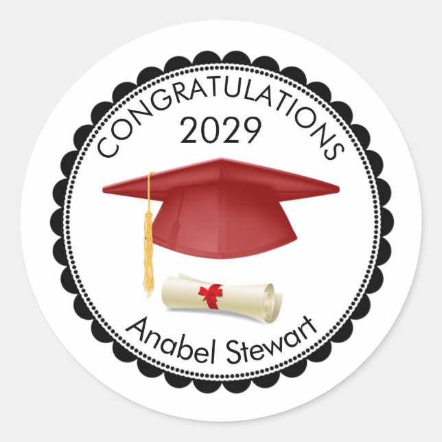 Rond Red Mortar, diplôme Votre nom Graduation Sticker (Devant)