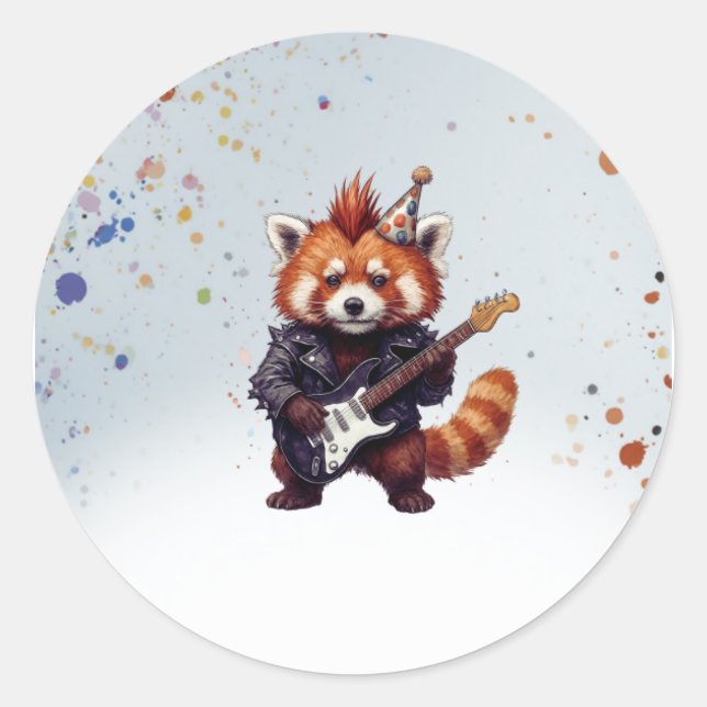 Rond Red Panda Rocker Birthday Sticker (Devant)