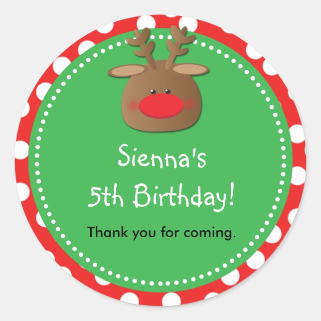 Rond Reindeer Noël Polka Dot Favoriser Sticker (Devant)