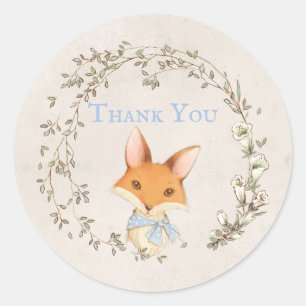 Rond Renard avec Sticker bleu "Merci" Floral