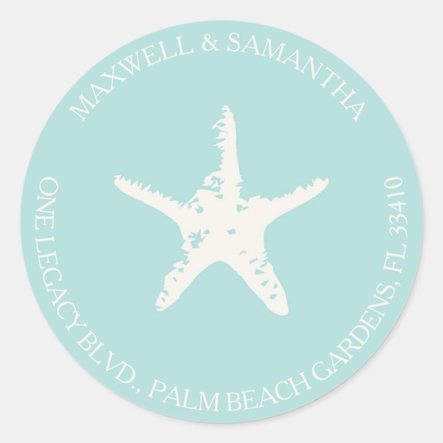 Rond Retourner Adresse Enveloppe Sticker Plage Mariage (Devant)
