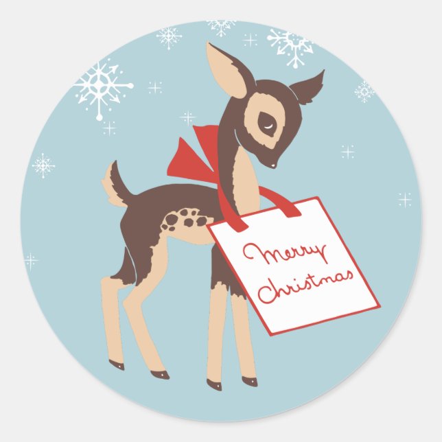 Rond Retro Baby Reindeer | Sticker de Noël (Devant)