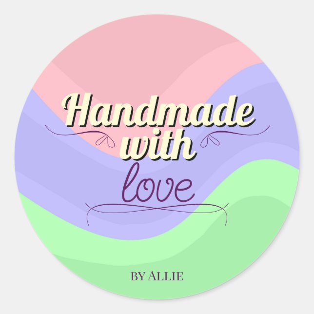 Rond Retro Chic Handmade with Love Personalized Sticker (Devant)