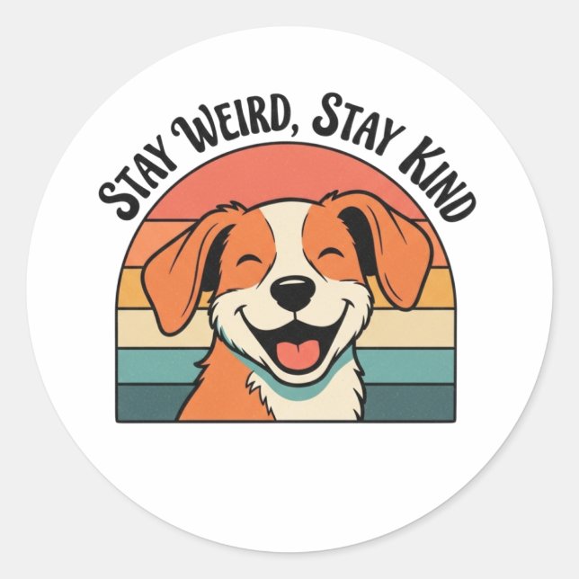Rond Retro Dog Stay Kind Vinyl Sticker (Devant)