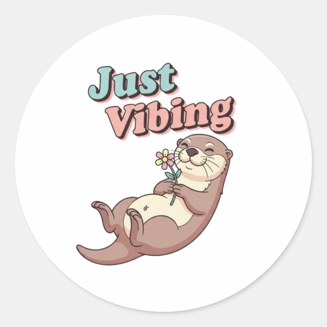 Rond Retro Otter Just Vibing Vinyl Sticker (Devant)