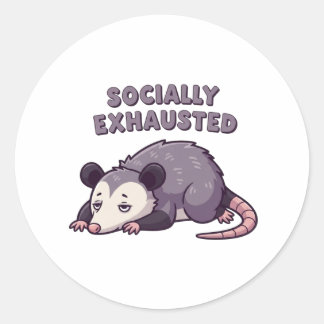 Rond Retro Possum Socially Exhausted Vinyl Sticker