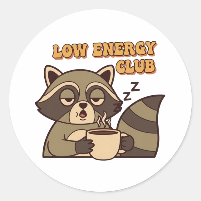 Rond Retro Raccoon Low Energy Club Vinyl Sticker (Devant)