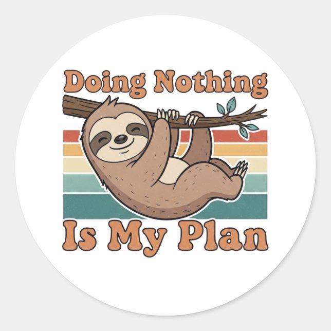 Rond Retro Sloth Lazy Quote Vinyl Sticker (Devant)