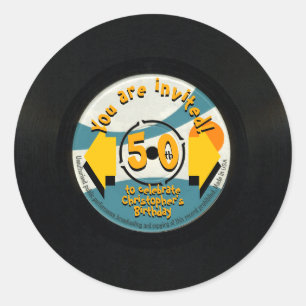 Rond Retro Vinyl 50th Birthday Party R Sticker
