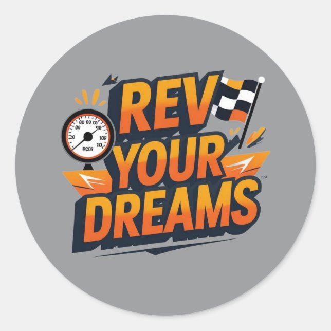 Rond “Rev Your Dreams Car Sticker – Racing Inspired (Devant)
