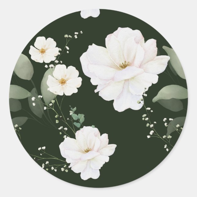 Rond Rose blanche sur Sticker floral noir (Devant)