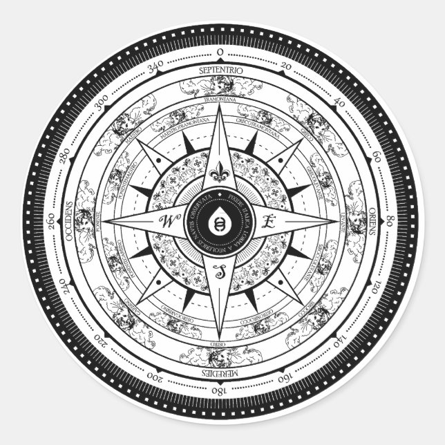 Rond Rose Compass - Sticker (Blanc) (Devant)