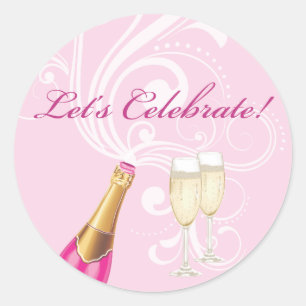 Rond Rose "Fêtons !" Sticker Champagne
