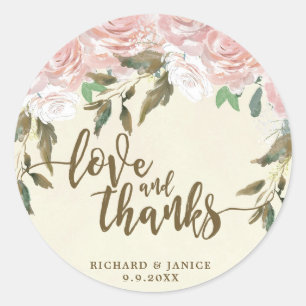Rond rose floral amour et merci faveurs sticker mariage