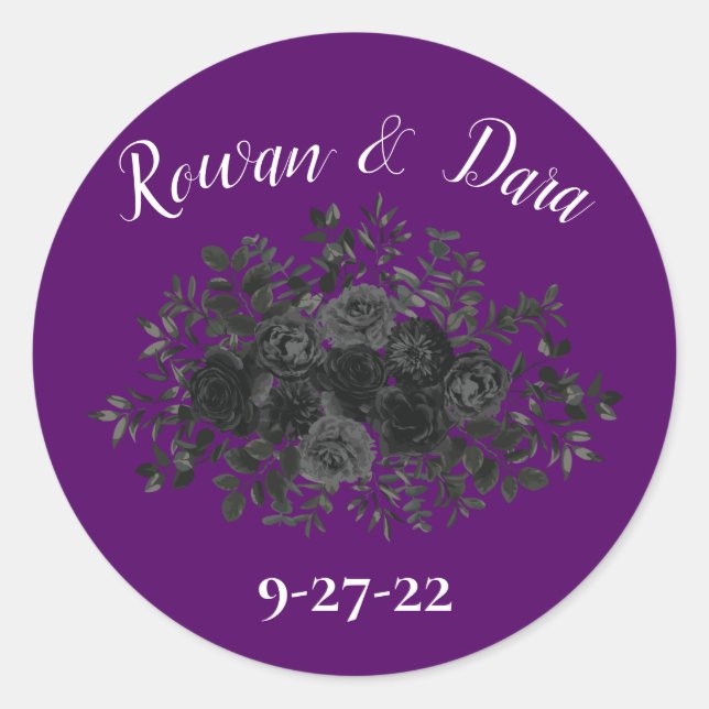 Rond Rose violet et noir gothique Faveur Sticker Étique (Devant)