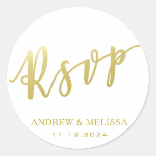 Rond RSVP Sticker Mariage de script de brosse d'or Fa