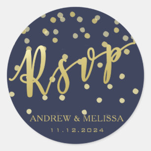 Rond RSVP   Sticker Mariage de script de brosse d'or Fa