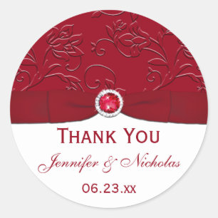 Rond Ruby Rouge et blanc Floral Wedding Favor Sticker