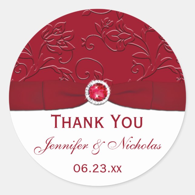 Rond Ruby Rouge et blanc Floral Wedding Favor Sticker (Devant)