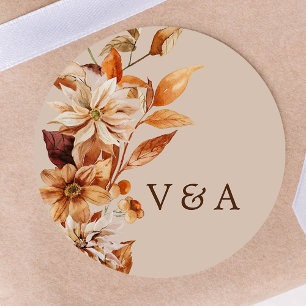 Rond Rustic Automne Feuilles Sticker Monogramme