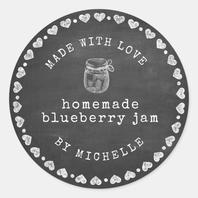 Rond Rustic Chalk Hearts Jam Label Canning Sticker (Devant)
