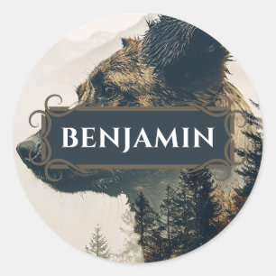 Rond Rustic Dog Name Label Sticker